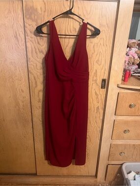 SHEIN Deep Red Sleeveless V-Neck Midi Dress
